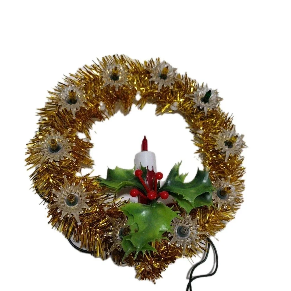 Vintage Christmas Beacon 18 Light Candle Wreath Flashing Lights with Box WORKING